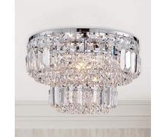 Bestier Moderne Chrome Cristal Plafonnier Éclairage Lustre Éclairage LED Plafonnier Lampe Pour Salle À Manger Salle De Bains Chambre À Coucher Salon 4 G9 Ampoules Diamètre Requis 33 cm x Hauteur 24 cm