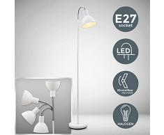 B.K. Licht lampadaire à pied métal blanc, lampe à vasque, style industriel moderne, tête inclinable, pour bureau, salle à manger salon chambre