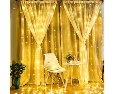 BLOOMWIN Rideau Lumineux 8 Modes avec Télécommande 6V Basse Pression 6M*3M IP67 600 LEDs Romantique Extérieur/Intérieur Lumineuses avec Crochets pour Décoration Noël Mariage Maison Jardin Blanc Chaud