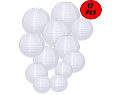 12 Pcs Lanterne en Papier,Funmo Lanternes en Papier Suspensions Ronde pour Décoration de Mariage,Noël,Maison,Anniversaire,Garden Party Décoration et intérieure Plafond Noël Fête