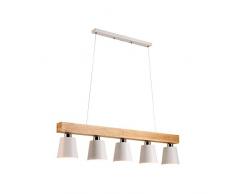 ZMH Lampe Suspension Luminaire Plafonnier E27 avec 5 Flammes Lampe Industrielle en Bois et Métal Hauteur Réglable pour Salle à Manger Salon Café Bureau Chambre