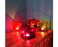 Lot de 4 Photophore marocain en verre Alisar 10cm coloré | Bougeoir Lanterne marocaine pour l’extérieur au jardin l’intérieur sur la table | Bougeoirs marocains pour décoration maison orientale