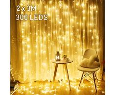 Avoalre 2mx3m Rideau Lumineux LED,Guirlande Lumineuses Rideau 300 LED 8 Mode Imperméable Décoration Intérieur Extérieur Maison, Jardin, Fête, Noël, Mariage,Fenêtre, Anniversaire (Blanc Chaud)