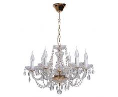 MW-Light 367012606 Lustre Baroque Vénitien à 6 Lampes Bougies en Métal couleur Or Bras en Verre Gravé décoré de Pampilles en Cristal pour Salon Hall dEntrée 6x60W E14