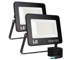 LE Lot de 2 Projecteur LED Ultra Mince 50W 5000LM Blanc Froid 5000K Spot LED Extérieur IP65 Etanche Verre Trempé à Grain Fin, Lampe LED Extérieur pour Jardin, Cour, Garage, Entrée