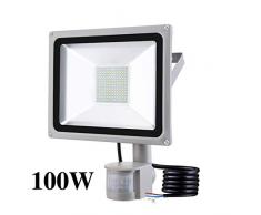 Projecteur 100W Exterieur détecteur de Mouvement 10000LM 6500K Blanc froid Spot à LED Extérieur Lampe de sécurité Etanche IP65 pour Jardin Garages Aire de jeux [Classe énergétique A+]
