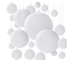 BENECREAT 28PCS 4 Tailles de lanternes en Papier Blanc, lampion Papier Boule Abat-Jour en Papier Rond pour Anniversaire, Mariage, fête, Baby Shower, décorations