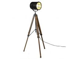 Lampadaire Berlin - Lampe sur pied - 1 ampoule - Bois/métal gris - Design industriel - trépied
