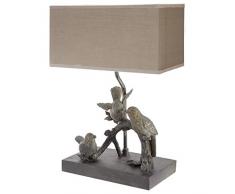 Lampe à poser oiseaux sur branche abat-jour rectangulaire coloris taupe