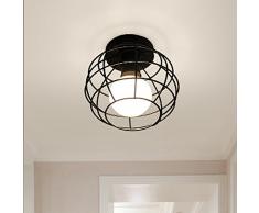 Rétro Métal Plafonnier Noir Cage en Form Boule Industriel Vintage Suspensions Luminaire Edison Culot E27 Lustre pour Salon Chambre (A)