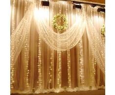 Josechan Rideau Lumineux 304 LED Fenêtre Guirlande Lumineuse Rideau, 3 m x 3 m, 8 Modes de Réglage, Lumière du Jour Blanc String Fée Lumière pour Extérieur Intérieur Mur Décoration Mariage Parti