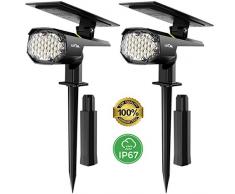 LITOM 【2 Pack 30 LED】 Spot Solaire Extérieur, Lampes Solaires Etanche IP67 Projecteur Solaire Réglable avec Panneau Solaire 180° Eclairage Extérieur Solaire pour Jardin, Extérieur, Chemin, Allée