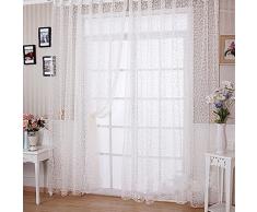 Hoomall 1 Pièce Rideau Translucides Lumineux Extérieur Intérieur Décoration de la Chambre Mariage Festival Motif Fleur 100x200cm Blanc
