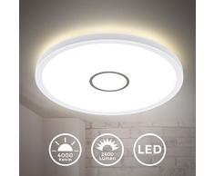 B.K.Licht plafonnier design rond Ø29cm, platine LED 18W, éclairage plafond ultra-plat: 28mm, applique modern blanc-argenté, 2400Lm, lumière blanche neutre 4.000K