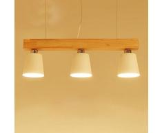Suspension dimmable 5W Lampe LED Bois Plafonnier Hauteur Réglable Lustre plafond Lampe Blanc Chaud Pendentif lumière 3-flamme pour salle à manger Cafe Restaurant