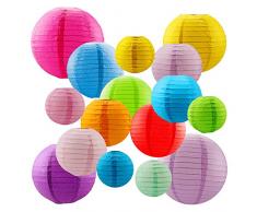 Lot de 16 Pcs Lampion Chinois Abat-Jour Lanterne en Papier Boule Couleur pour Décoration de Mariage Maison Noël Fête et Anniversaire decoration