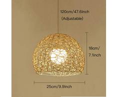 GUANSHAN Plafonnier en rotin Suspension sphérique tissée à la main Plafonnier creux en rotin indonésien de style rural lustre de style rural pour bar, café, loft, restaurant, salon, chambre à coucher