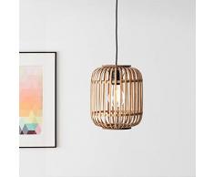 Lightbox Suspension en rotin véritable E 27 pour max. 40W Lampe suspendue moderne en métal / rotin - Marron clair/noir