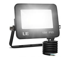 LE Projecteur LED Ultra Mince 15W 1500LM Blanc Froid 5000K Spot LED Extérieur IP65 Etanche Verre Trempé à Grain Fin, Lampe LED Extérieur pour Jardin, Cour, Garage, Entrée