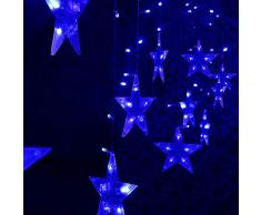 Bloodfin LED Forme de pentagramme Rideau de lumière,Fée rideau lumineux led DIY Éclairage LED de cour Rideau de Noël suspendu à étoiles avec cordon Lumières de décoration d'anniversaire (A)