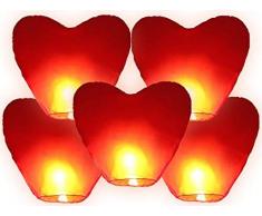 JRing Lanternes Volantes Blanches,Lanternes Chinoises Volantes en Forme de Cœur Rouge (Lot de 5)