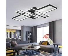 YSNJG Plafonnier LED Lampe Vivante Salle Rectangulaire Dimmable Acrylique Design Lampe Suspension De Plafond Lampshade Lampes Chambre À Distance Déco Lumières Lampe Suspendue, Noir