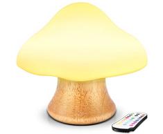 Veilleuse bébé, Danolt LED lampe de champignon en bois USB pour chambre denfants - Changement de couleur 16 - Luminosité 4 - Contrôle du mode déclairage 4 par télécommande