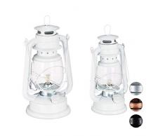 Relaxdays pétrole Lampe à Huile Set de 2 Lanterne déco Vintage nostalgique 24 et 28 cm Blanche, Blanc