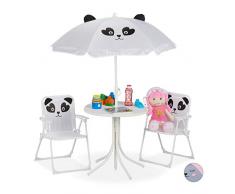 Relaxdays Blanc Ensemble Camping, Chaise Enfants avec Abat-Jour, Pliable et Table, Panda