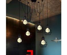 NIUYAO Semi-encastré Plafonnier Abat-jour Métal Cage Réglable Rétro Industrielle Lustre Suspension 6 Lampe-Noir