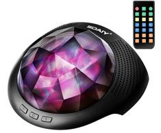 SOAIY Lampe dAmbiance LED Multicolore Lampe de Nuit de Projection avec Sons Naturel & Minuteries & Luminosité Réglable & Bluetooth avec Télécommande - Noire
