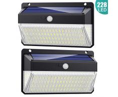 228 LED Lampe Solaire Extérieur, AOPAWA [2200mAh Puissant] éclairage Solaire Extérieur avec Détecteur de Mouvement étanche Spot Solaire sans Fil Projecteur led Lumière Extérieur pour Jardin -2 Pack