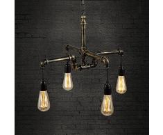 NIUYAO Suspension Lustre Style Tuyau en Métal Industriel Vintage Chandelier Hanging Light Réglable 4 Lampe