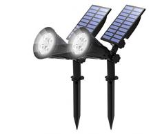 T-SUN [2 Pack] LED Solaire Projecteur, Lampe Solaire de 4 LED, Étanche Extérieur Lampe Jardin，Éclairage de Sécurité Paysage Lumière pour Chrismas Arbre, Clôture, Patio, Fête.(Blanc Froid 6000K)