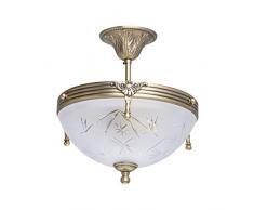 MW-Light Plafonnier de Style Antique en Métal couleur Bronze avec Abat-jour Coupole en Verre Brossé Gravé pour Salon ou Chambre 3x60W E14