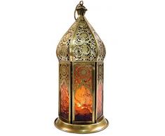 Guru-Shop Lanterne Orientale en Laiton/verre au Design Marocain, Lampe à Vent, Orange, Couleur : Orange, 21x9,5x9,5 cm, Lanternes Orientales