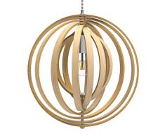 Tomons Lampe de Plafond LED en Bois Plafonnier Lustre du Style Moderne Vintage en Forme de Sphère Bandes de bois Ajustable pour Restaurants, Chambre, Salon, Salle de Bain, Café-bar, Cuisine - PL1004