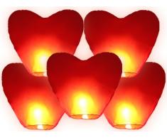 Lot de 5 lanternes volantes célestes thaïlandaise cœur rouge amour couple saint valentin