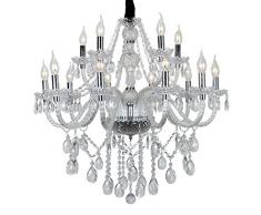 SAILUN 10+5 lustre en cristal lustre pampilles moderne vintage plafonnier lampe pendentif E14 suspension pour le salon, salle à manger, chambre à coucher (10+5 lustre)