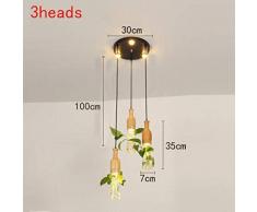 Bar créatif Lustre de plante hydroponique à LED Nordic simple restaurant café fenêtre balcon lustres en bois massif-3_Head_Round_Warm_White