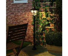 Festive Lights Lampadaire Solaire LED Noir Éclairage Blanc Chaud 120cm pour Jardin, Entrées, Chemins (Pile Rechargeable Incluse) - Ecologique et Economique Été comme Hiver