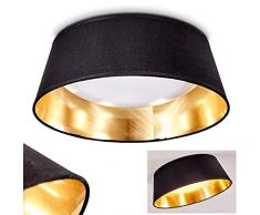Plafonnier LED Negio à abat-jour rond de 34 cm de diamètre en tissu, noir et or, de 14 Watt produisant 1250 lumen au total à 3000 Kelvin (blanc chaud)