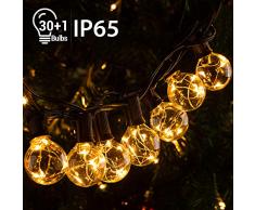 11,7M LED Guirlande Lumineuse Guinguette G40 Ampoule 30 +1 de Rechange 【IP65 / avec Crochet】Quntis Décoration Étanche à Boule Intérieure/Extérieure Blanc Chaud pour Fête Noël Chambre Jardin Party