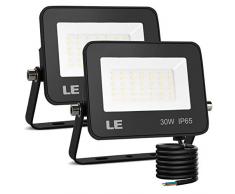 LE Lot de 2 Projecteur LED Ultra Mince 30W 3000LM Blanc Froid 5000K Spot LED Extérieur IP65 Etanche Verre Trempé à Grain Fin, Lampe LED Extérieur pour Jardin, Cour, Garage, Entrée