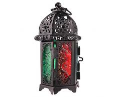 SODIAL DéCoration Marocain Classique Bougeoirs Antivent Lanterne Bougie Chandelier à Suspension en Verre De Fer Votif DéCoration De Mariage De Maison De FêTe (Noir)