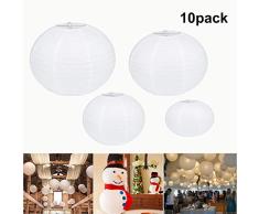 10pcs Lampion Papier Blanc, Lanterne en Papier Abat-jour Lampion en Forme de Boule Blanche Forme de Balle pour Hocht Temps Église Garden Party Décoration