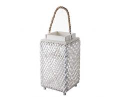 Wedestock Lanterne photophore en Bois et Corde tressée Blanc 35cm