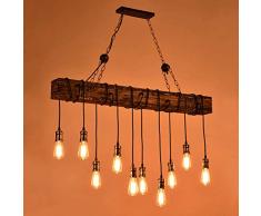 Z-ZH Lustre en Bois Massif Style créatif Salon Deco Suspension 10 Lampes Vent Industriel en Bois Massif Lustre créatif Nostalgie