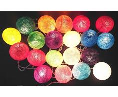 Dealbeta Guirlandes Lumineuses Interieur Guirlande Lumineuse à Piles, 2.6M 20 LED Classique Boule Coton Léger Décoration Pour la Saint-Valentin, Noël, fêtes, mariage, d'autres fêtes ou occasions, etc. ---Multicolore