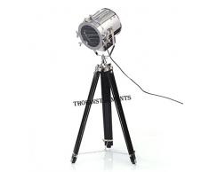 Thor Instruments.Co Lampe trépied rétro de style théâtre en bois Argent